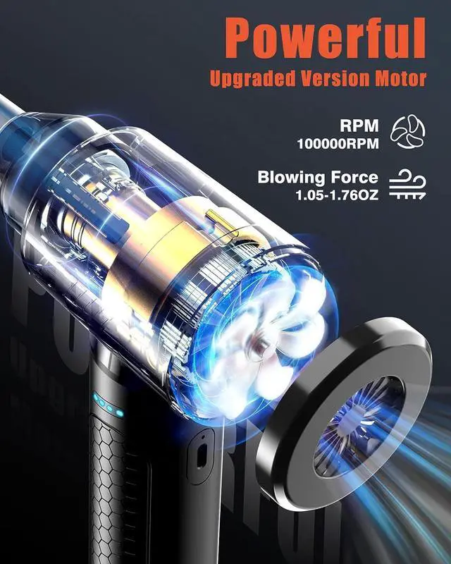 Alt view image 2 of 7 - Compressed Air Duster 3 Gear 100000RPM Electric Cleaner Air Duster with LED Light 9000mAh Electric Duster Keyboard Cleaner for Laptop Computer