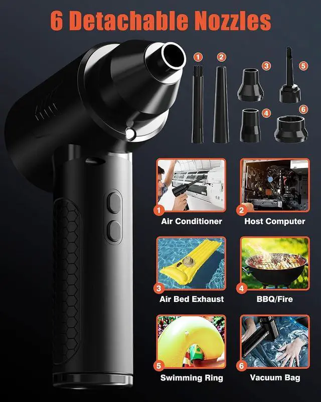 Alt view image 4 of 7 - Compressed Air Duster 3 Gear 100000RPM Electric Cleaner Air Duster with LED Light 9000mAh Electric Duster Keyboard Cleaner for Laptop Computer