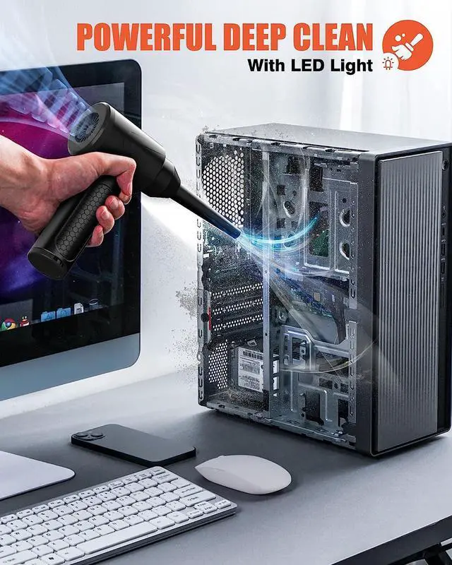 Alt view image 5 of 7 - Compressed Air Duster 3 Gear 100000RPM Electric Cleaner Air Duster with LED Light 9000mAh Electric Duster Keyboard Cleaner for Laptop Computer