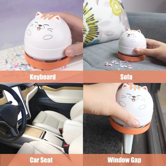 Alt view image 5 of 7 - YUNYILAN Mini Desktop Vacuum Cleaner, Portable USB Vacuum Cleaner for Desk Mini Cute Cartoon Desktop Vacuum for Cleaning Eraser Crumbs, Dust, Crumbs, Computer, Keyboard and Car (White Orange)