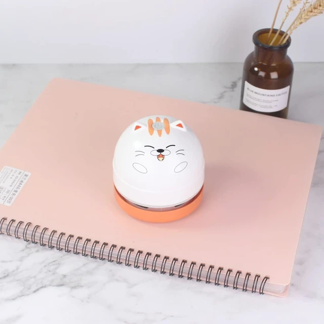 Alt view image 7 of 7 - YUNYILAN Mini Desktop Vacuum Cleaner, Portable USB Vacuum Cleaner for Desk Mini Cute Cartoon Desktop Vacuum for Cleaning Eraser Crumbs, Dust, Crumbs, Computer, Keyboard and Car (White Orange)