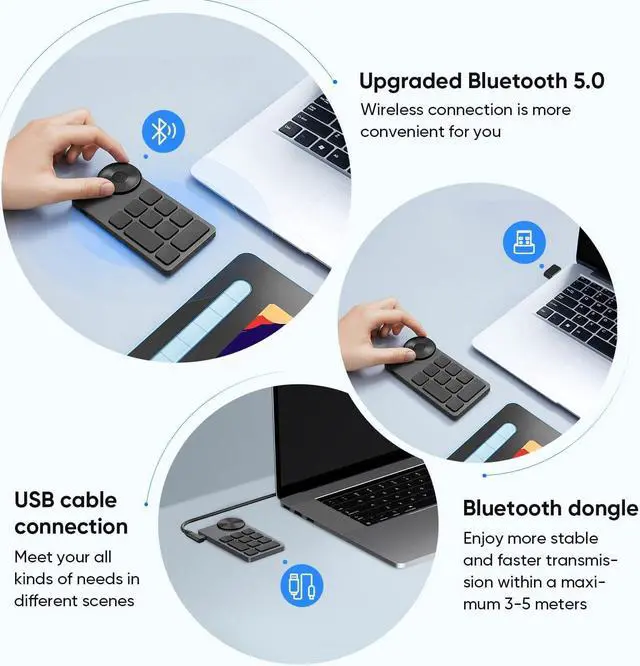 Alt view image 2 of 7 - XPPen Mini Keydial ACK05 Wireless Shortcut Keyboard Bluetooth Programmable Express Remote Control with Dial & Customized Express Keys for Drawing Tablet PC MacBook Windows Images Video Editing