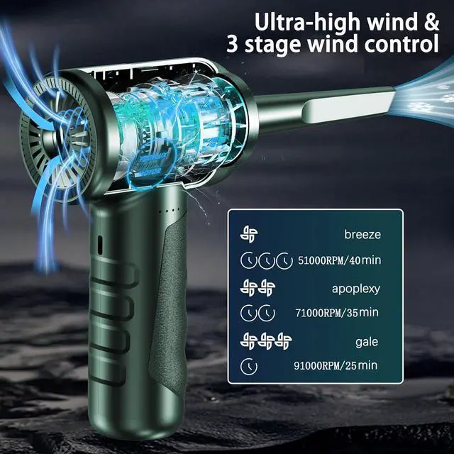 Alt view image 2 of 7 - Compressed Air Duster 4.0,Cordless Air Blower,Electric Air Duster for Cleaning Keyboard&PC,Air Cleaning Kit, 3 Speed Duster Cleaner with LED-Light-no Canned air dusters-car Dusters