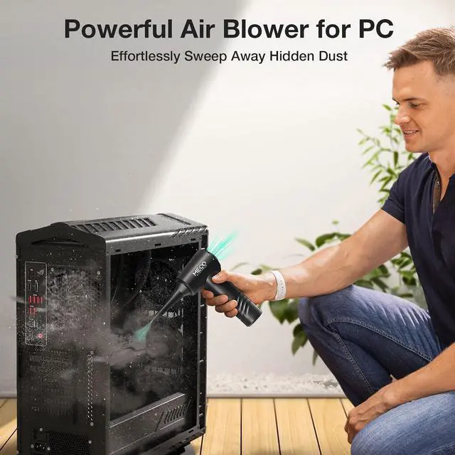 Alt view image 3 of 7 - Compressed Air Duster Mini Vacuum 4in1 Cordless Air Duster with 3 Gear 110000RPM Air Blower 13000PA Keyboard Vacuum Cleaner Air Duster for PC/Computer/Keyboard/Sofa/Car (Green)