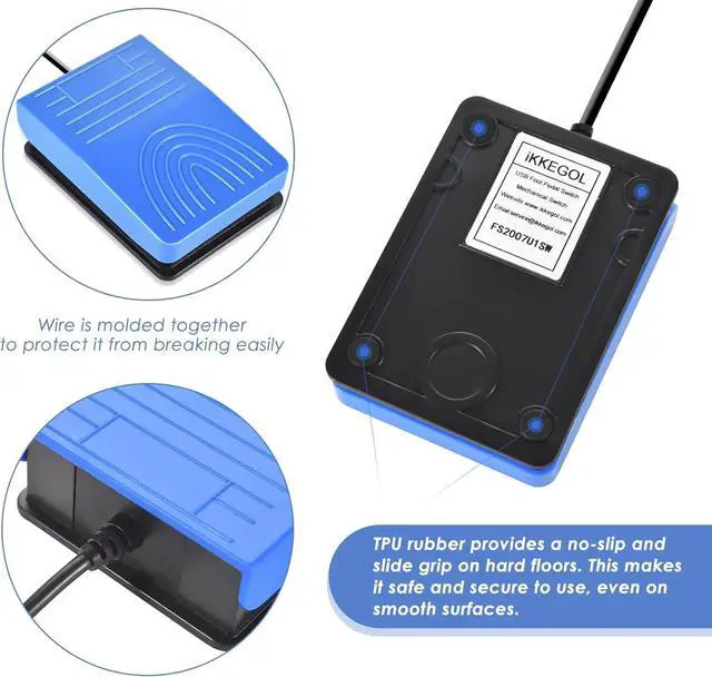 Alt view image 2 of 7 - [Upgraded] iKKEGOL USB Foot Pedal Switch Video Game PC Hands Free Footswitch One Key Control Program Computer Mouse Keyboard HID with 2M Cable Blue