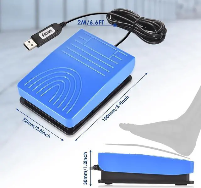 Alt view image 3 of 7 - [Upgraded] iKKEGOL USB Foot Pedal Switch Video Game PC Hands Free Footswitch One Key Control Program Computer Mouse Keyboard HID with 2M Cable Blue