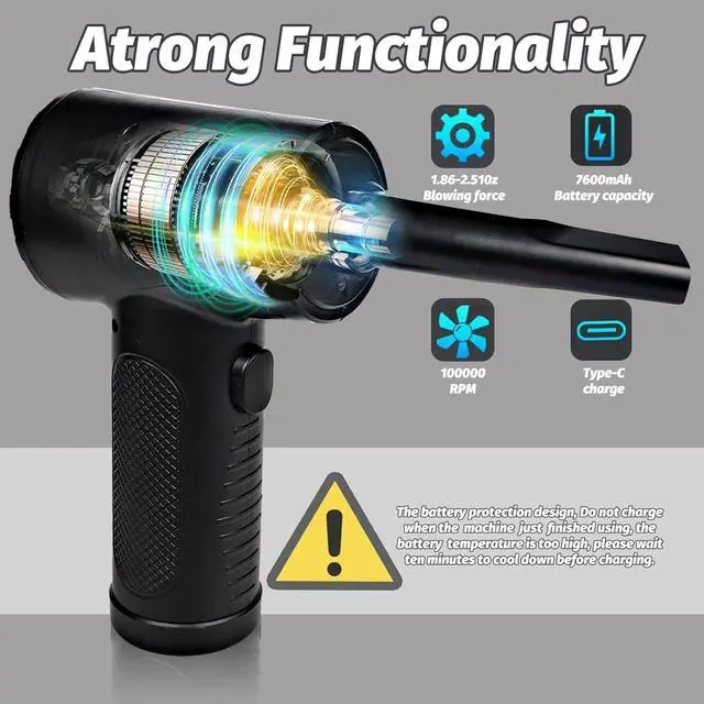 Alt view image 3 of 7 - Aoutrow Electric Air Duster, Powerful Air Blower for Computer Car Cleaning Reusable Power 100000 RPM Motor, 3 Adjustable Speed Keyboard Cleaner Kit with 4 Nozzles & 4 Brushes