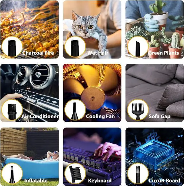 Alt view image 4 of 7 - Aoutrow Electric Air Duster, Powerful Air Blower for Computer Car Cleaning Reusable Power 100000 RPM Motor, 3 Adjustable Speed Keyboard Cleaner Kit with 4 Nozzles & 4 Brushes