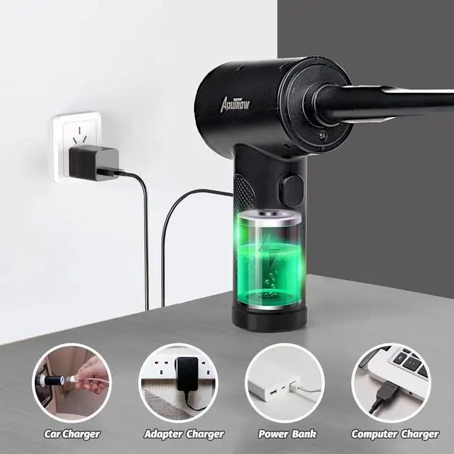 Alt view image 6 of 7 - Aoutrow Electric Air Duster, Powerful Air Blower for Computer Car Cleaning Reusable Power 100000 RPM Motor, 3 Adjustable Speed Keyboard Cleaner Kit with 4 Nozzles & 4 Brushes