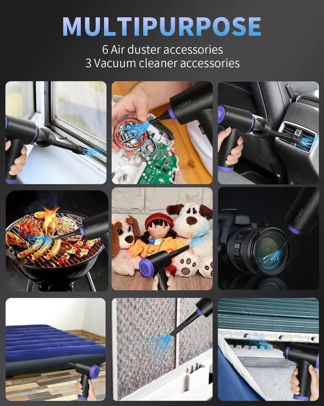 Alt view image 5 of 6 - Compressed Air Duster - 3 Gear 110000RPM Electric Air Duster 3 in 1 Versatile with LED - Cordless Dust Blower & Mini Vacuum & Inflating for PC Computer Keyboard Rechargeable Canned Air