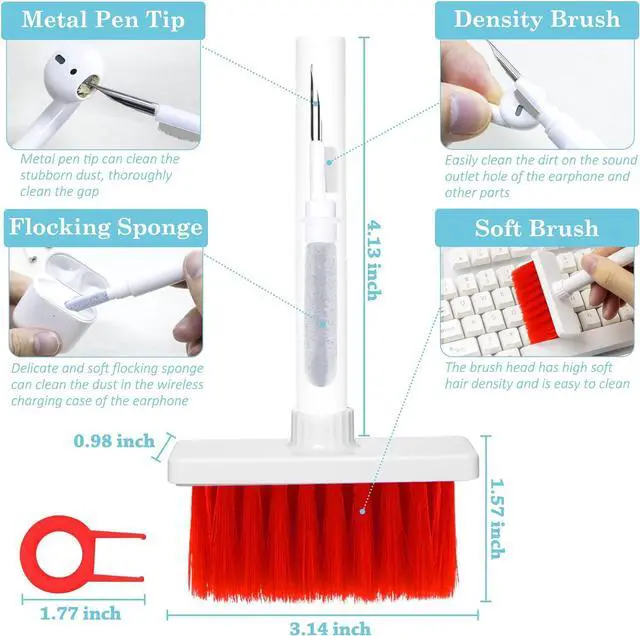Alt view image 6 of 7 - BATULLO 2023 New Keyboard Soft Brush Cleaning Set 5 in 1 Multifunctional Computer Cleaning Tool Set with Corner Crevice Dusting Keycap Puller for Headphones, Keyboard (Red)