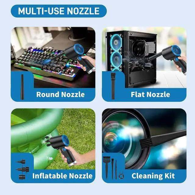 Alt view image 6 of 7 - ATEngeus Compressed Air Duster, Electric Air Duster, Cordless Air Duster for Computer, Stepless Speed, Keyboard Cleaner, Replace Canned Air, Brushless Motor, 6000mAh