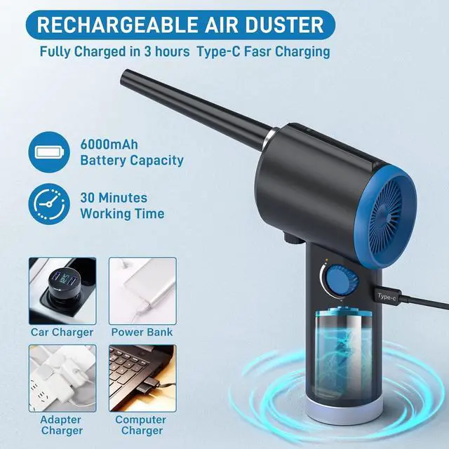 Alt view image 7 of 7 - ATEngeus Compressed Air Duster, Electric Air Duster, Cordless Air Duster for Computer, Stepless Speed, Keyboard Cleaner, Replace Canned Air, Brushless Motor, 6000mAh