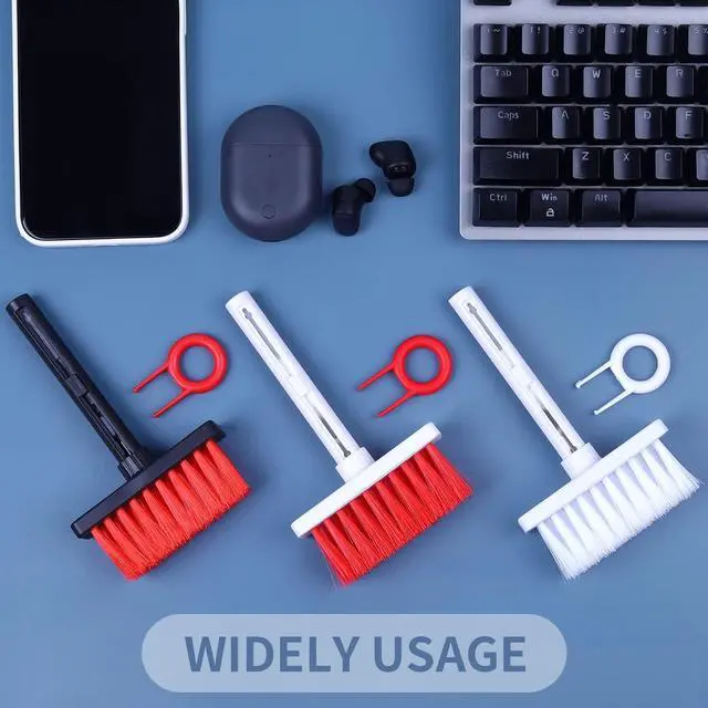Alt view image 5 of 7 - Keyboard Cleaning Kit, 5 in 1 Keyboard & Earphone Cleaner, Soft Brush Keyboard Cleaning Tools, Slide Botton Cleaning Kit for Airpods, Earbuds, Phones, Laptop, Computer (Red)