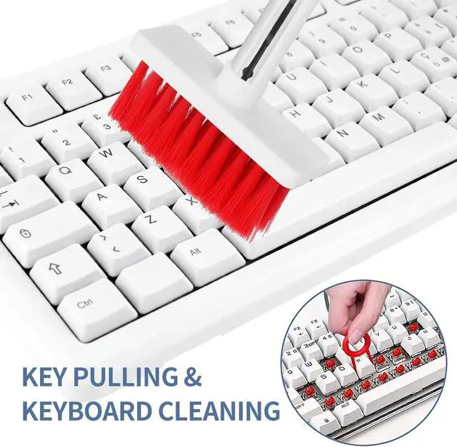 Alt view image 4 of 7 - Keyboard Cleaning Kit, 5 in 1 Keyboard & Earphone Cleaner, Soft Brush Keyboard Cleaning Tools, Slide Botton Cleaning Kit for Airpods, Earbuds, Phones, Laptop, Computer (Red)