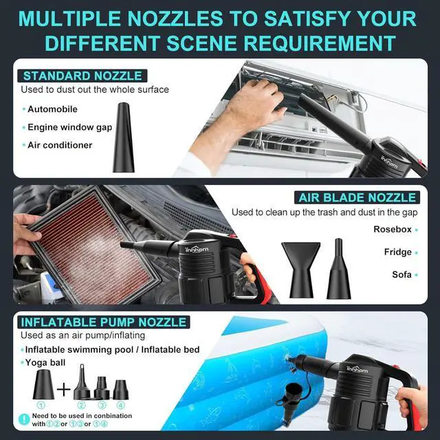 Alt view image 3 of 6 - innhom 600W Electric Air Duster for Computers Air Duster for Keyboard Cleaner 42CFM Air Duster Compressed Air for PC Laptop Blinds Printer Dust Crumbs Replaces Compressed Air Can
