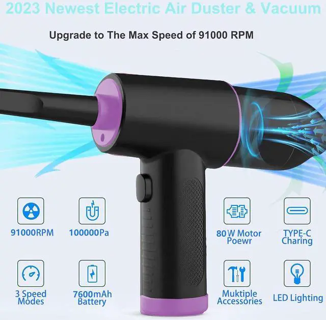 Alt view image 2 of 7 - Compressed Air Duster & Vacuum 2 in 1,Ivishow Electric Air Duster for Computers,91000RPM Keyboard Cleaner for Office,7600mAh,Replaces Compressed Air Cans for Car,Sofa,Office Equipment,Swimming Rings
