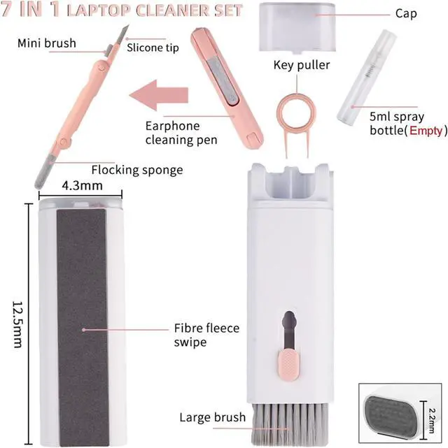 Alt view image 2 of 7 - Gtinna 7 in 1 Computer Keyboard Cleaning Brush Set Earbuds Cleaning Pen Wireless Bluetooth Headset Charging Box Electronics Keyboard Cleaning Tools Cleaner Keycap Puller Kit (Pink)
