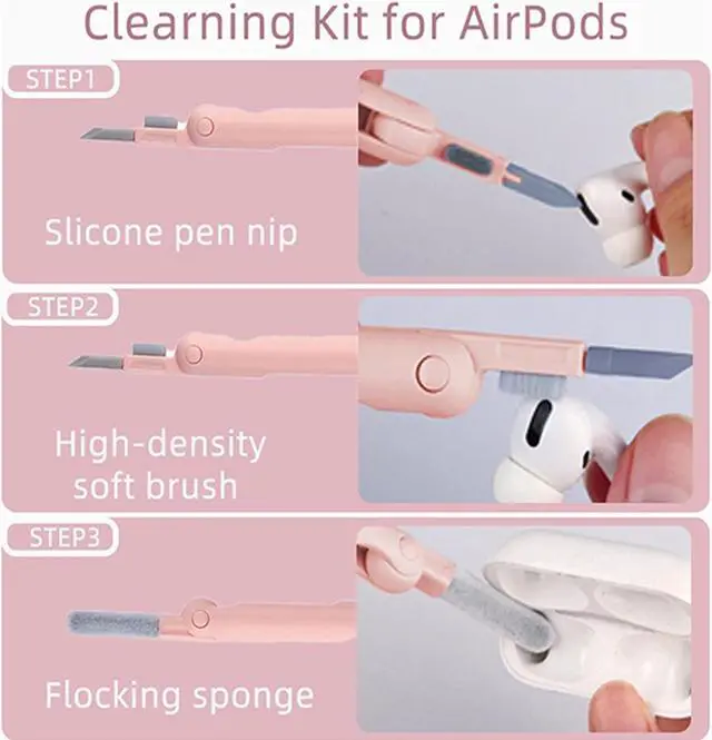 Alt view image 3 of 7 - Gtinna 7 in 1 Computer Keyboard Cleaning Brush Set Earbuds Cleaning Pen Wireless Bluetooth Headset Charging Box Electronics Keyboard Cleaning Tools Cleaner Keycap Puller Kit (Pink)