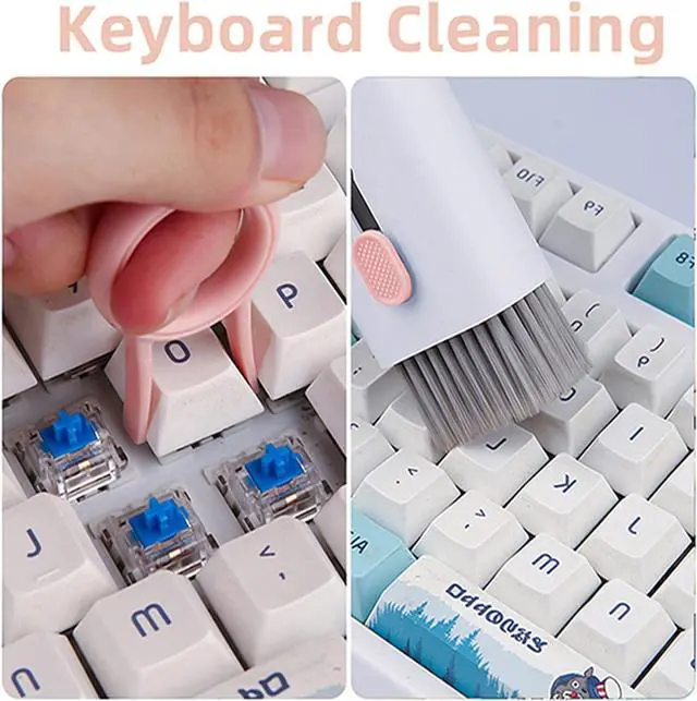 Alt view image 4 of 7 - Gtinna 7 in 1 Computer Keyboard Cleaning Brush Set Earbuds Cleaning Pen Wireless Bluetooth Headset Charging Box Electronics Keyboard Cleaning Tools Cleaner Keycap Puller Kit (Pink)