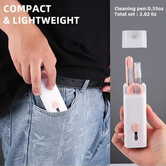 Alt view image 6 of 7 - Gtinna 7 in 1 Computer Keyboard Cleaning Brush Set Earbuds Cleaning Pen Wireless Bluetooth Headset Charging Box Electronics Keyboard Cleaning Tools Cleaner Keycap Puller Kit (Pink)