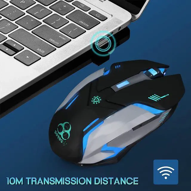 Alt view image 5 of 7 - VEGCOO Wireless Gaming Mouse, C8 Silent Click Wireless Rechargeable Mouse with Colorful LED Lights and 3 Level DPI 400mah Lithium Battery for Laptop and Computer (Black)