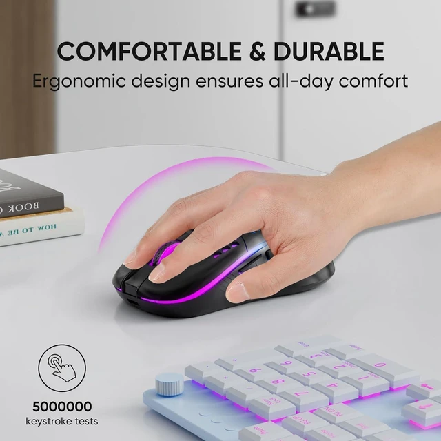 Alt view image 5 of 7 - MELOGAGA Wireless Gaming Mouse RGB Rechargeable Lightweight Honeycomb Black