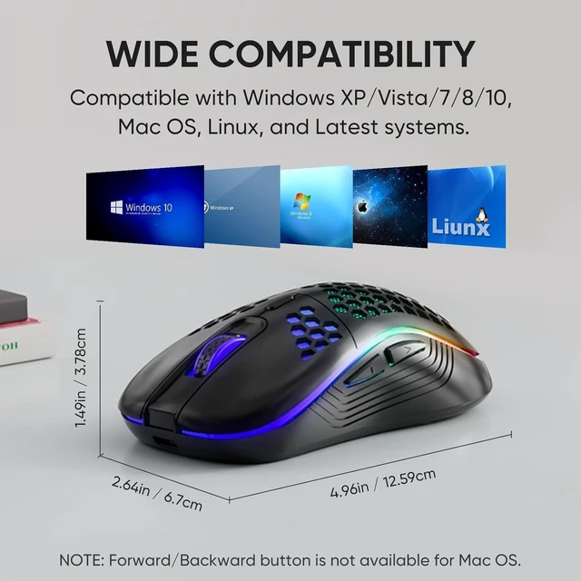 Alt view image 7 of 7 - MELOGAGA Wireless Gaming Mouse RGB Rechargeable Lightweight Honeycomb Black