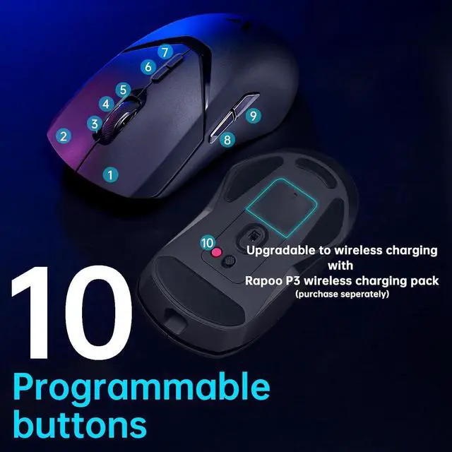 Alt view image 7 of 7 - Rapoo VT9Pro Wireless Gaming Mouse - Esports Grade Performance Gaming Mice, PAW 3398 Sensor, 26000 DPI, 1ms Response Time, 68g Lightweight, 10 Programmable Buttons, Long Battery Life, Black