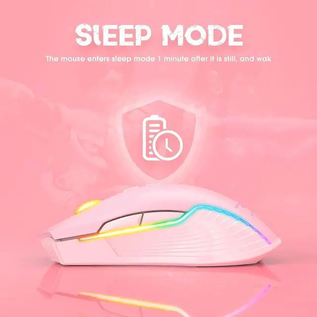 Alt view image 5 of 7 - RGB Wireless Gaming Mouse, Pink, Rechargeable, Ergonomic Design, Adjustable DPI, Compatible with Windows, Mac