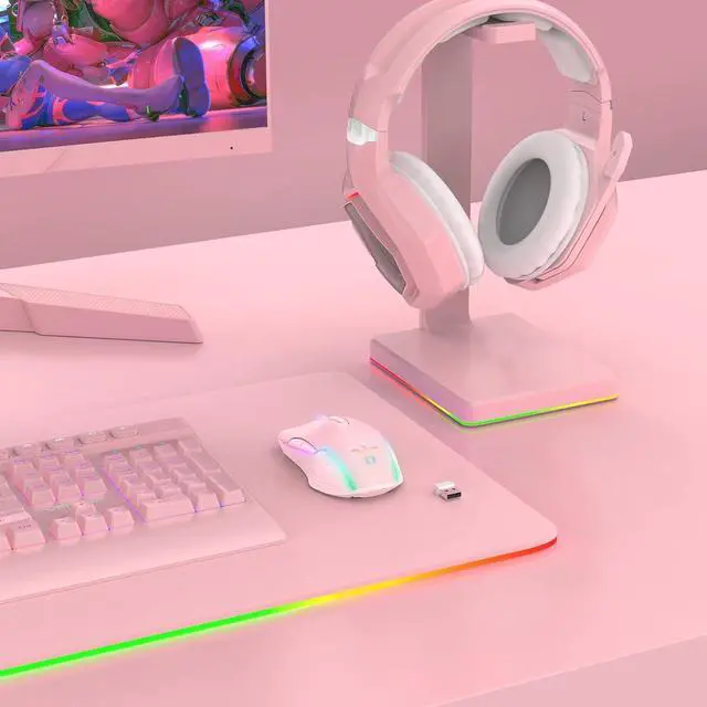 Alt view image 7 of 7 - RGB Wireless Gaming Mouse, Pink, Rechargeable, Ergonomic Design, Adjustable DPI, Compatible with Windows, Mac