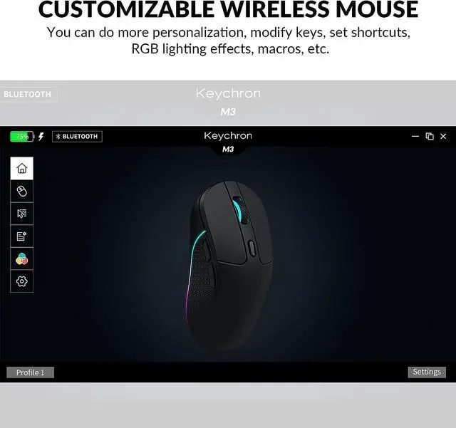 Alt view image 6 of 7 - Keychron M3 Wireless Mouse, PAW3395 Sensor with Programmable Macro Button 26,000 DPI Supports 2.4 GHz/Bluetooth 5.1, 79g Ultra-Light Ergonomic Design Up to 70 Hours Using for PC Mac Laptop - Black