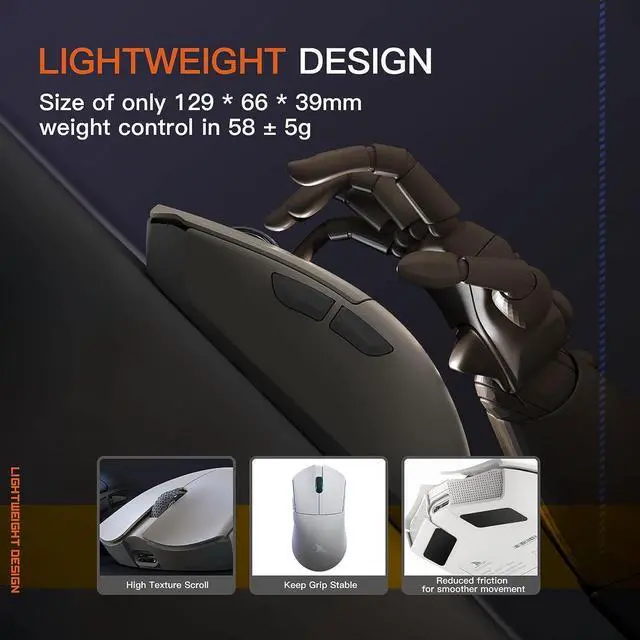 Alt view image 3 of 6 - Darmoshark M3 Wireless Gaming Mouse,Tri-Mode 2.4G/USB-C/Bluetooth Mouse Up to 26000DPI,PAW3395 optical sensor Lightweight 58g,8 programmable button 500MAh Battery Life,Computer Mouse for Laptop,PC,Mac