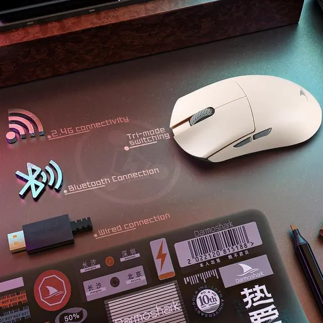 Alt view image 2 of 6 - Darmoshark M3 Wireless Gaming Mouse,Tri-Mode 2.4G/USB-C/Bluetooth Mouse Up to 26000DPI,PAW3395 optical sensor Lightweight 58g,8 programmable button 500MAh Battery Life,Computer Mouse for Laptop,PC,Mac