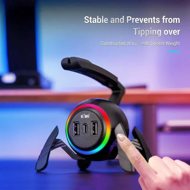 Alt view image 2 of 7 - KIWIFOTOS Mouse Bungee RGB Gaming Mouse Cord Holder Controller, Upgraded Flexible Cable Management Smart RGB LED Lights 2 Port USB Hub & 1 Type-C, Spider Mouse Wire Holder