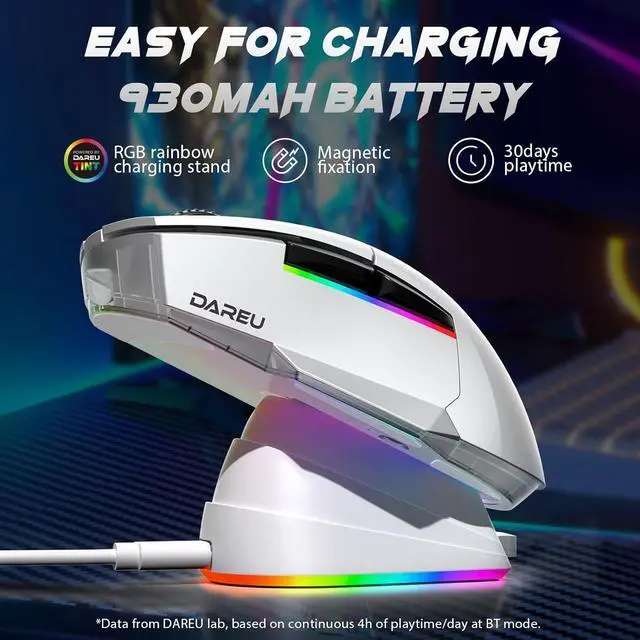Alt view image 5 of 7 - DAREU A955 Wireless Gaming Mouse with RGB Charging Dock: Tri-Mode 2.4G/USB-C/BT Mouse Up to 12K DPI Optical Sensor -KBS II Buttons Fully Programmable- 120 Hr Battery