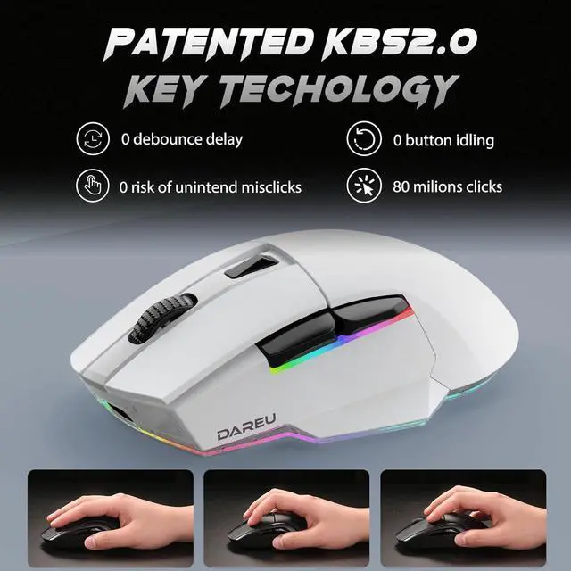 Alt view image 6 of 7 - DAREU A955 Wireless Gaming Mouse with RGB Charging Dock: Tri-Mode 2.4G/USB-C/BT Mouse Up to 12K DPI Optical Sensor -KBS II Buttons Fully Programmable- 120 Hr Battery