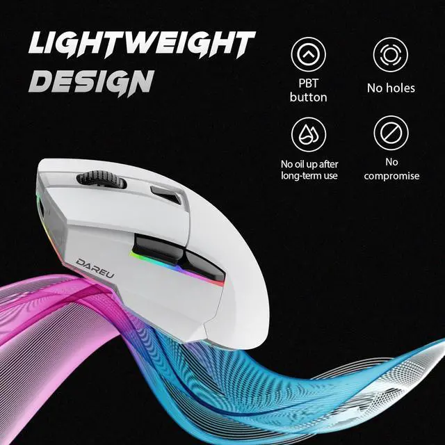 Alt view image 7 of 7 - DAREU A955 Wireless Gaming Mouse with RGB Charging Dock: Tri-Mode 2.4G/USB-C/BT Mouse Up to 12K DPI Optical Sensor -KBS II Buttons Fully Programmable- 120 Hr Battery