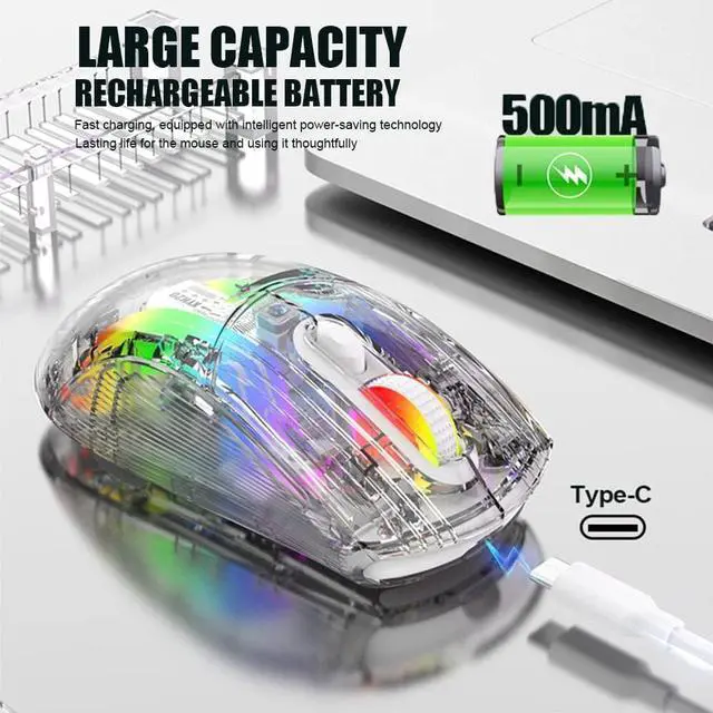 Alt view image 3 of 7 - Bluetooth Wireless Mouse, Transparent RGB Mechanical Dual Mode Gaming Mouse, A Must-Have Cool USB Computer Mouse for Gaming and Esports