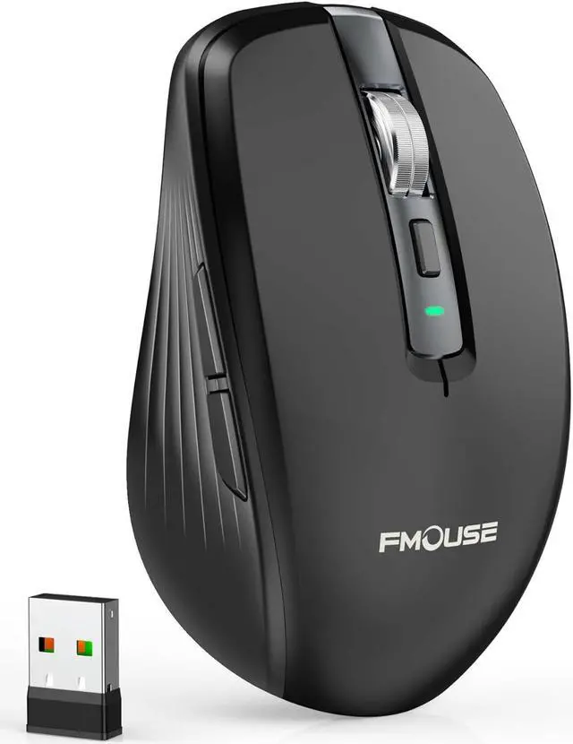 Main image of FMOUSE Wireless Mouse for Laptop, Ergonomic Bluetooth Mouse with Tri-Mode (Dual Bluetooth + 2.4GHz) 2400 DPI USB C Rechargeable Silent Mice for PC Computer Desktop (Black)