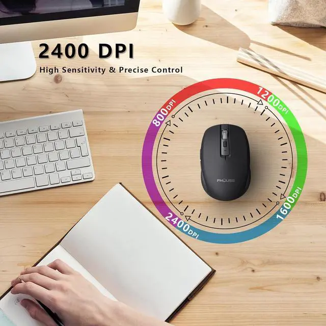 Alt view image 3 of 7 - FMOUSE Wireless Mouse for Laptop, Ergonomic Bluetooth Mouse with Tri-Mode (Dual Bluetooth + 2.4GHz) 2400 DPI USB C Rechargeable Silent Mice for PC Computer Desktop (Black)