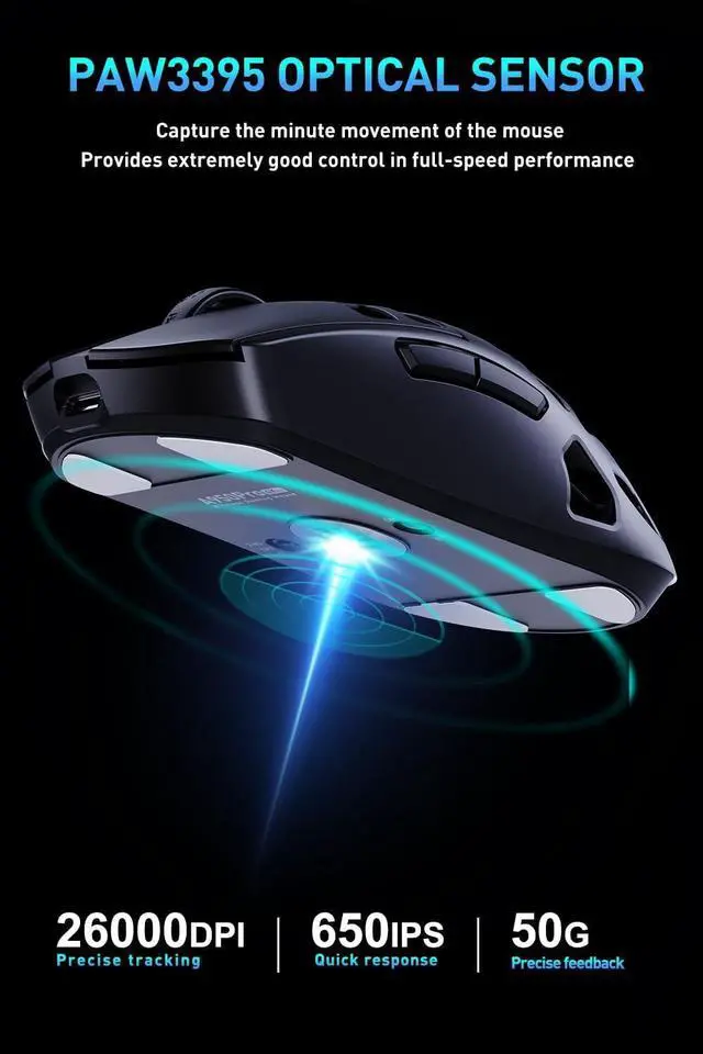 Alt view image 5 of 7 - DAREU A950pro Al-Mg Alloy 4K Wireless Gaming Mouse:55g Ultra-Lightweight,Magnalium Shell,PAW3395 26K DPI Sensor,15min Fast-Charging,5 Programmable Buttons,Tri-Mode Connectivity