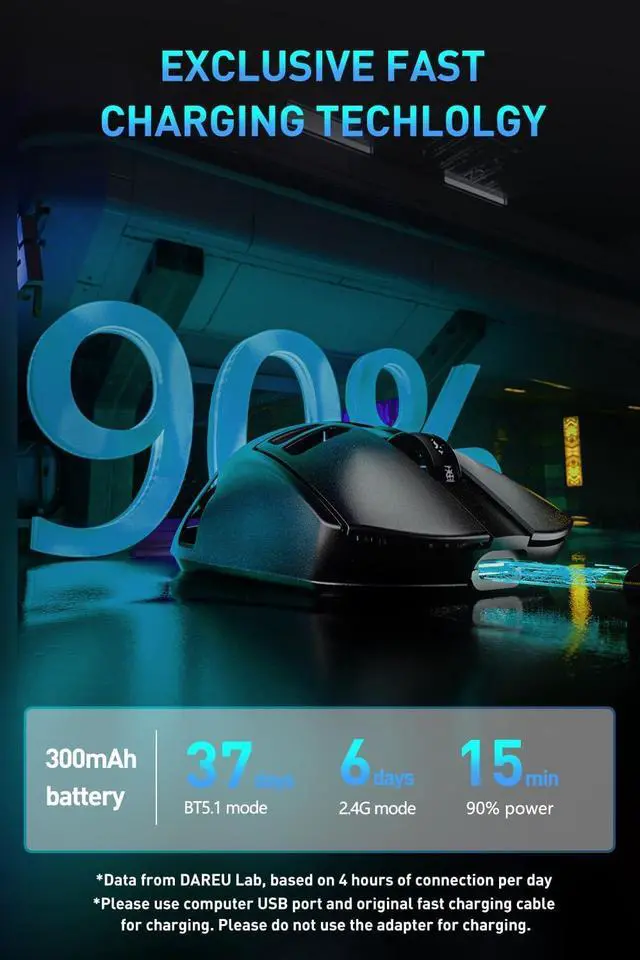 Alt view image 7 of 7 - DAREU A950pro Al-Mg Alloy 4K Wireless Gaming Mouse:55g Ultra-Lightweight,Magnalium Shell,PAW3395 26K DPI Sensor,15min Fast-Charging,5 Programmable Buttons,Tri-Mode Connectivity
