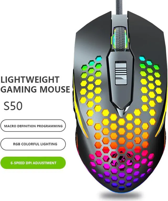Main image of YOUCYYNB Circle Pit RGB Gaming Mouse with Lightweight Honeycomb Shell, Adjusted 6400DPI, 6 Programmable Buttons (Black)