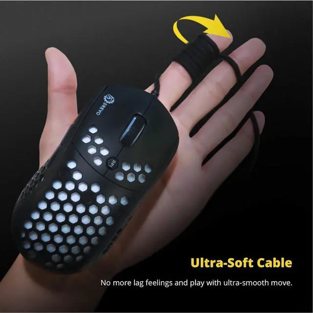 Alt view image 3 of 6 - DREVO Falcon Full RGB Wired Lightweight 70g Gaming Mouse 16000DPI Optical Sensor PixArt 3389, 1000Hz Report Rate, 400IPS, Ultra-Soft Cable and Honeycomb Shell - Black