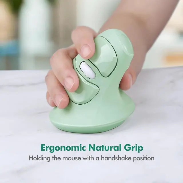 Alt view image 3 of 7 - MicroPack Ergonomic Mouse, Vertical Wireless Mouse with USB A & Type-C Receiver, Ergo Design Reduces Muscle Strain, 6 Buttons 800/1200/1600 DPI Mouse for Windows, Mac, PC, Laptop, Green