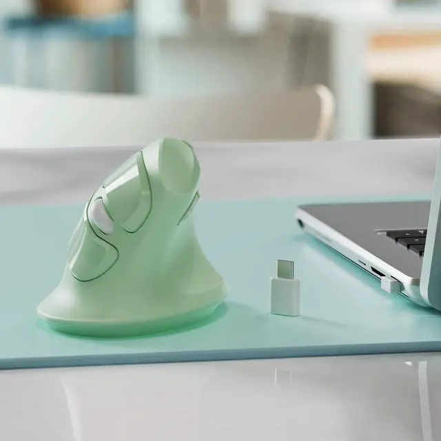 Alt view image 6 of 7 - MicroPack Ergonomic Mouse, Vertical Wireless Mouse with USB A & Type-C Receiver, Ergo Design Reduces Muscle Strain, 6 Buttons 800/1200/1600 DPI Mouse for Windows, Mac, PC, Laptop, Green