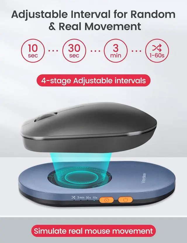 Alt view image 3 of 6 - Vaydeer Ultra Slim Mouse Mover, Air 3 Mouse Jiggler with Adjustable Interval Timer, Undetectable & Noiseless, Simulates Realistic Mouse Movement, Driver-Free for Keeping The PC Active and Secure