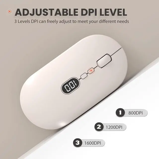 Alt view image 3 of 7 - MAGIC-REFINER X1 Bluetooth Wireless Computer Mouse for Laptop with Battery Level Visible, 2.4G Portable Ultra Slim USB Mouse, Silent Click Laptop Mouse 1600 DPI for Windows/Mac/PC/Office