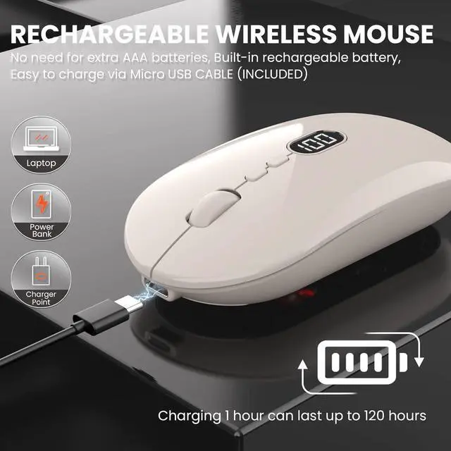 Alt view image 4 of 7 - MAGIC-REFINER X1 Bluetooth Wireless Computer Mouse for Laptop with Battery Level Visible, 2.4G Portable Ultra Slim USB Mouse, Silent Click Laptop Mouse 1600 DPI for Windows/Mac/PC/Office